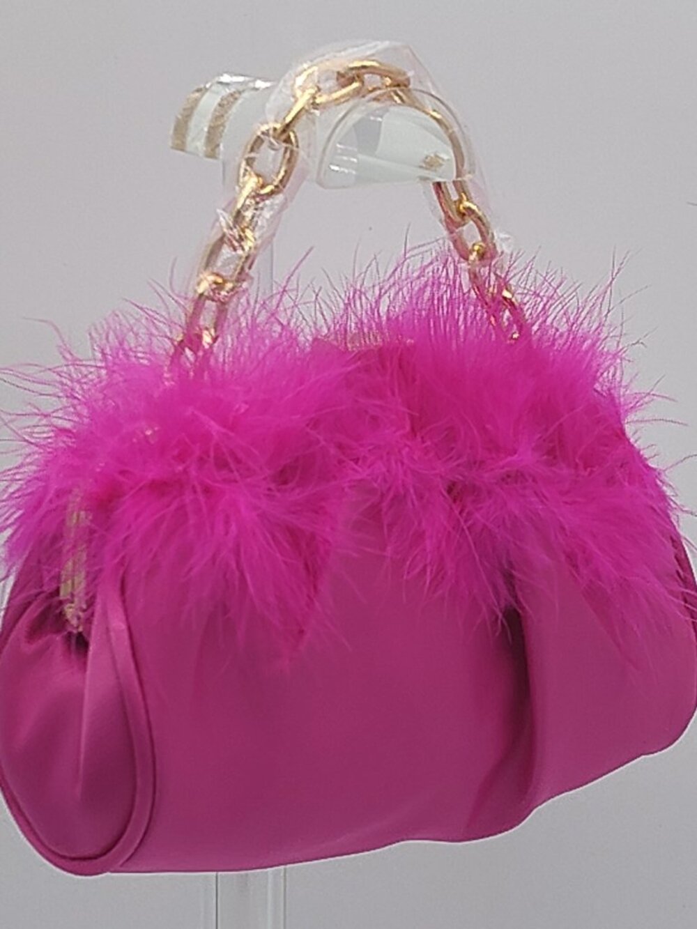 Hello 3am After-Dark Glam Feather Satin Bag - Electric Fuchsia